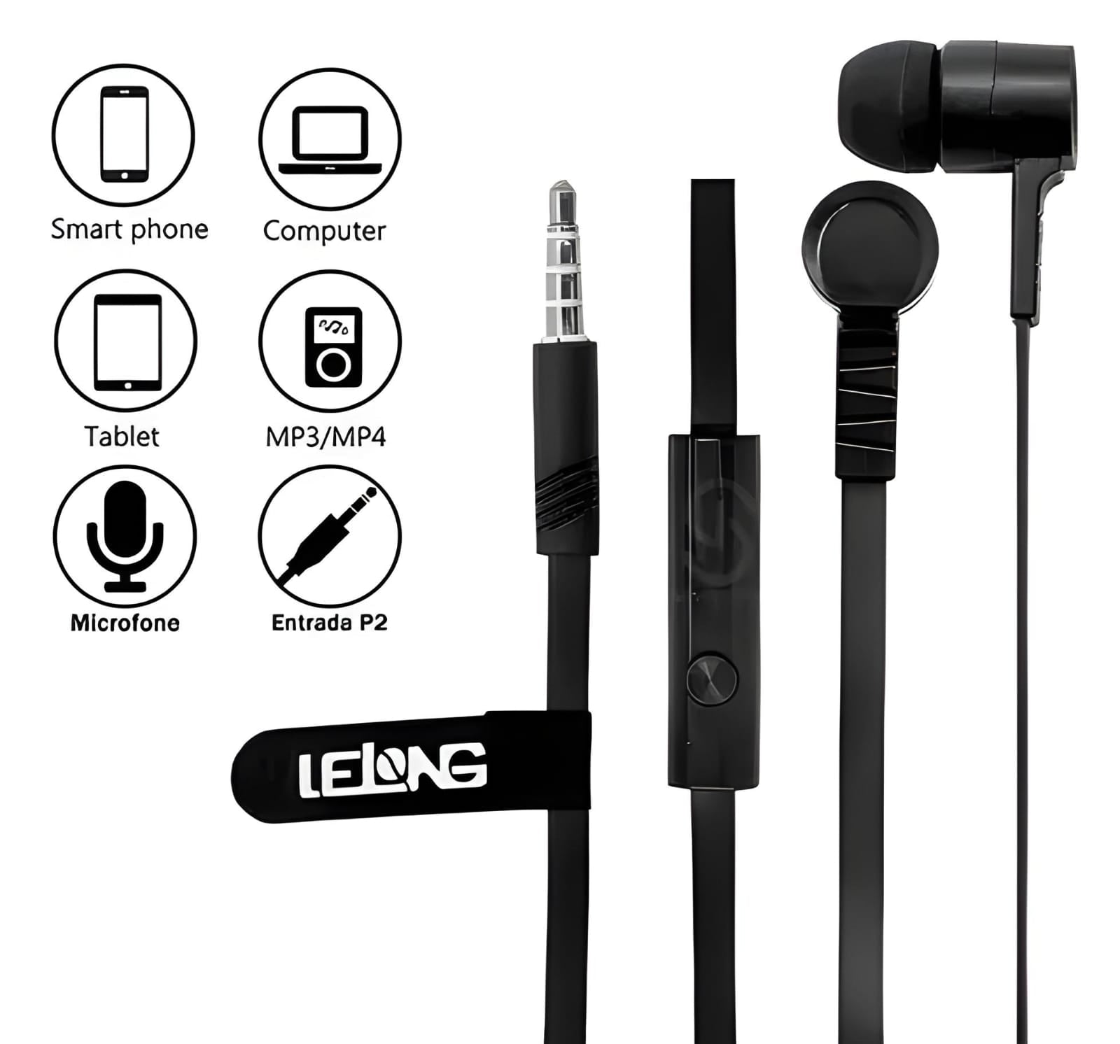 Fone de Ouvido Com Fio P3 Nenhum Ruído X-Bass Lelong LE-0201