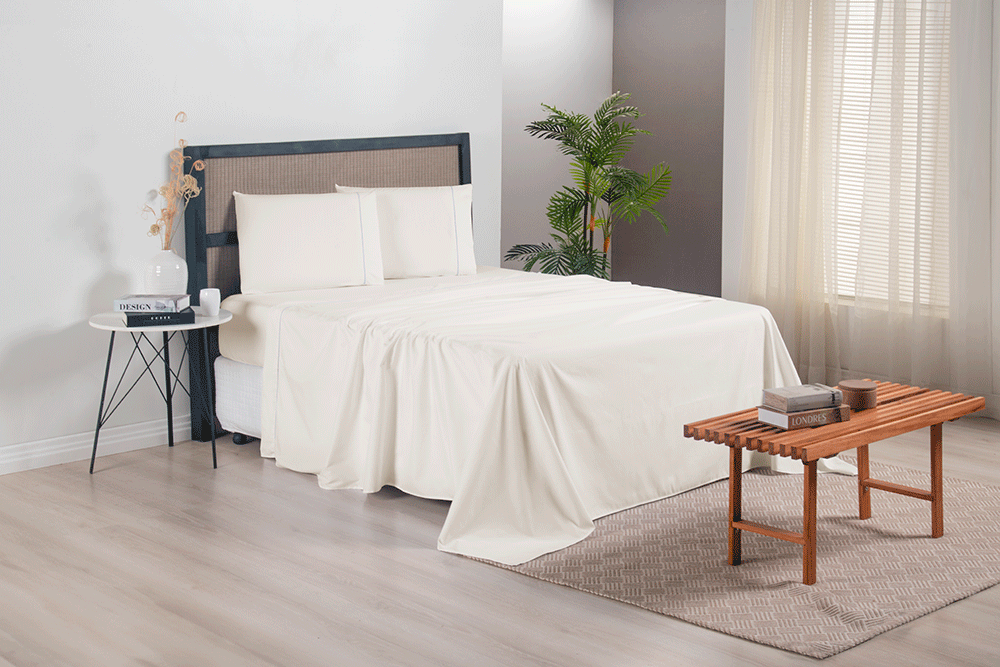 Jogo de Lençol Versatile Ponto Palito Completo 4 Peças Casal Micropercal  - Palh