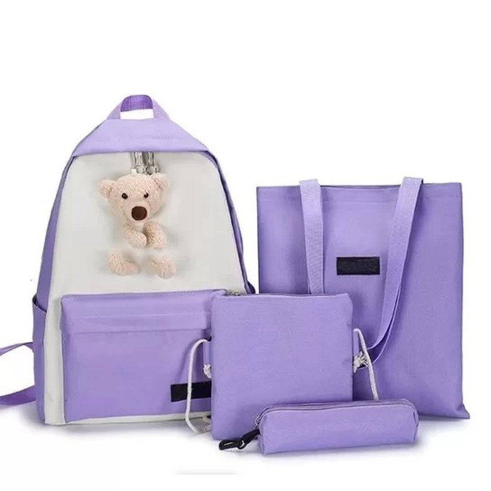 Kit Mochila Ursinho 4 em 1 Multifuncional Impermeável Necessaire Estojo Bolsa M