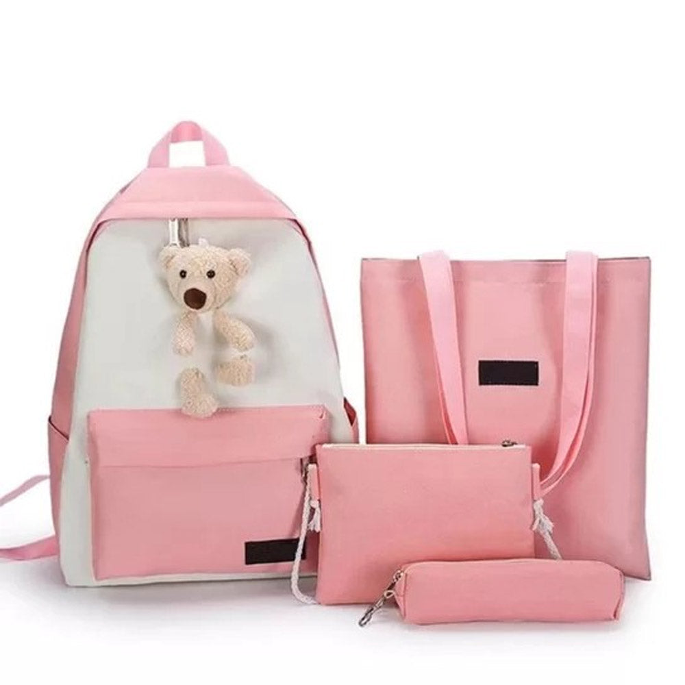 Kit Mochila Ursinho 4 em 1 Multifuncional Impermeável Necessaire Estojo Bolsa M