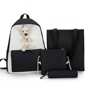 Kit Mochila Ursinho 4 em 1 Multifuncional Impermeável Necessaire Estojo Bolsa M