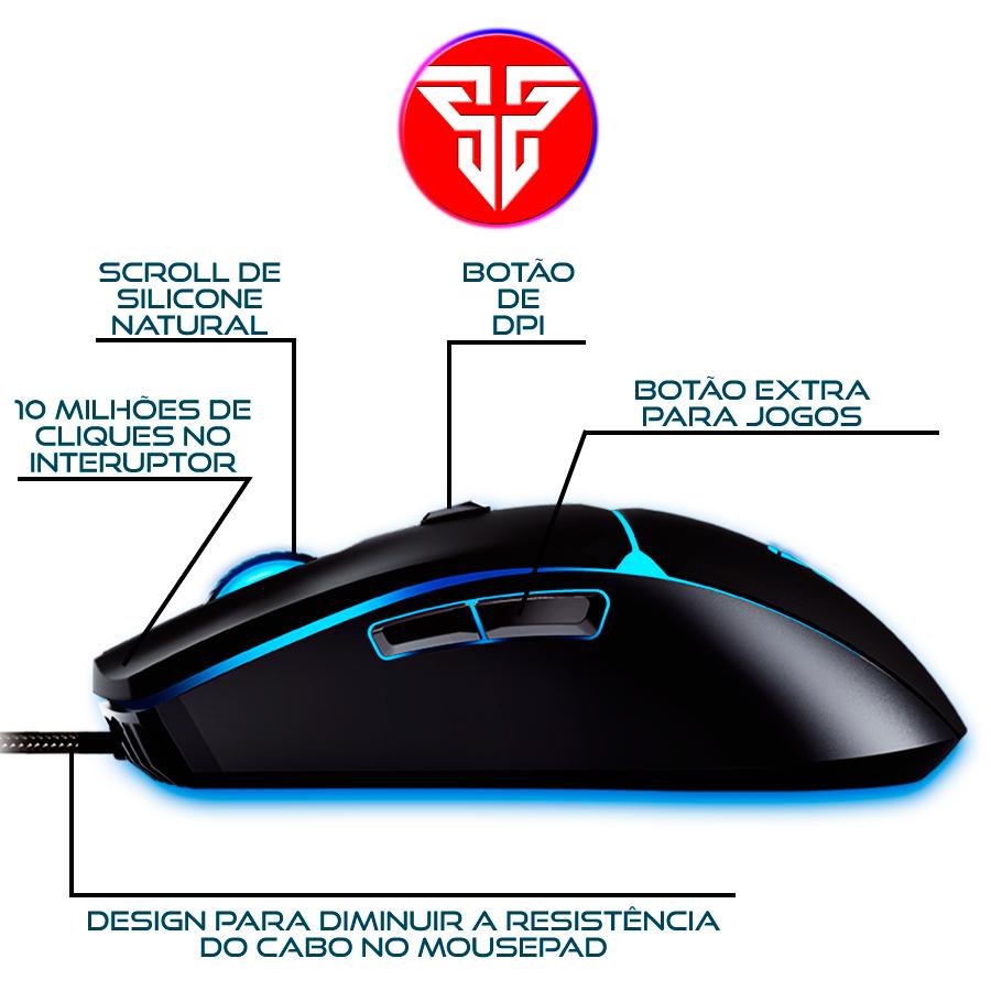 Mouse Gamer Jogo Macro Crypto VX7 Fantech 8000DPI 6 Botões