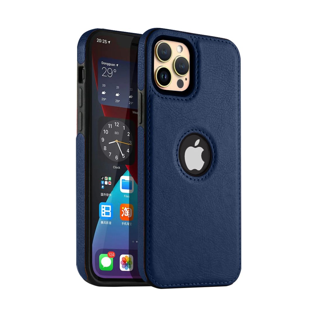 Capa Couro para iPhone - Azul Modelo do iPhone:13