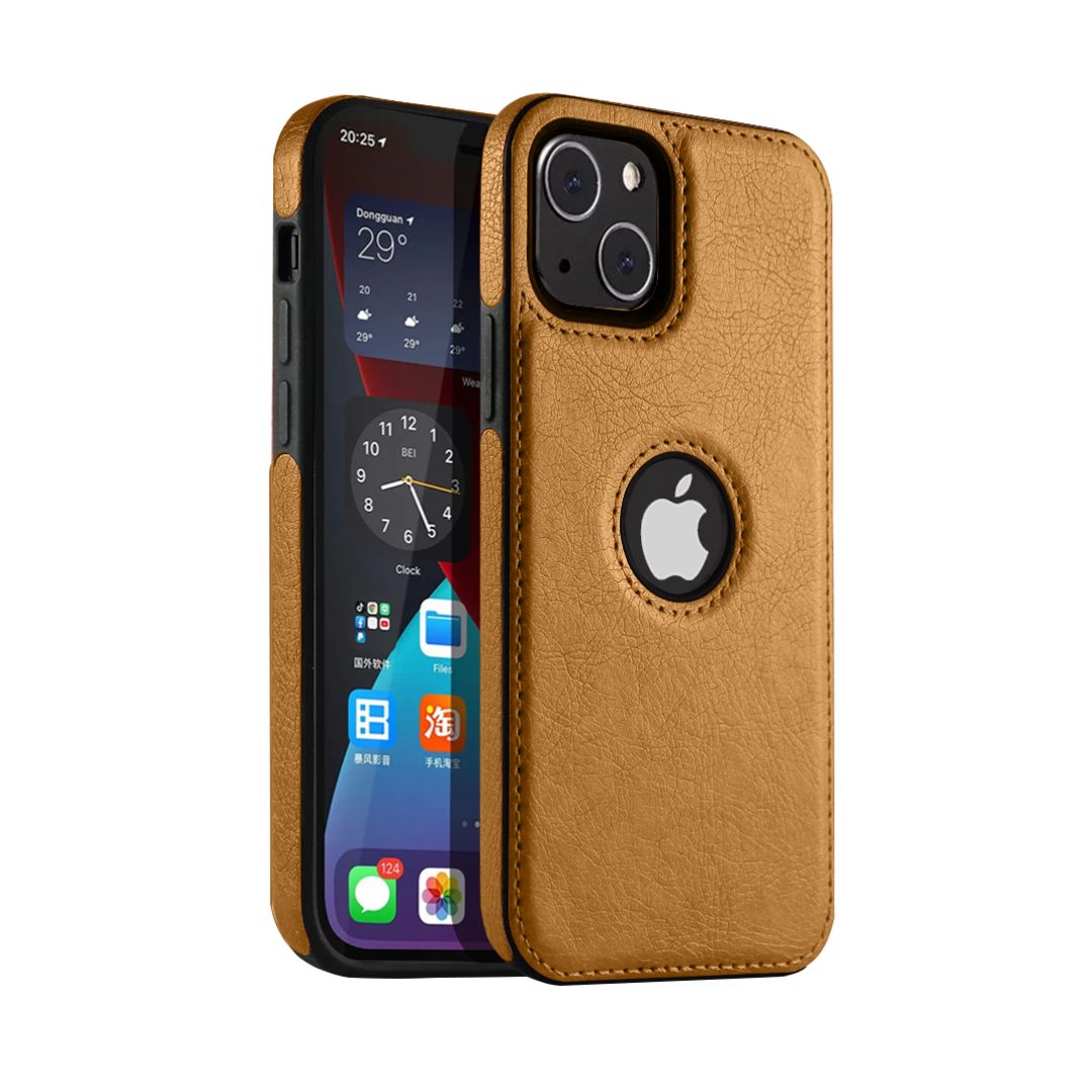 Capa Couro para iPhone - Marrom Modelo do iPhone:13