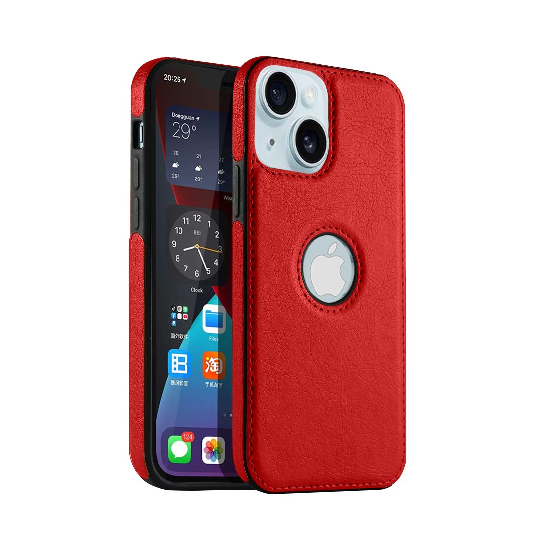 Capa Couro para iPhone - Vermelho Modelo do iPhone:15