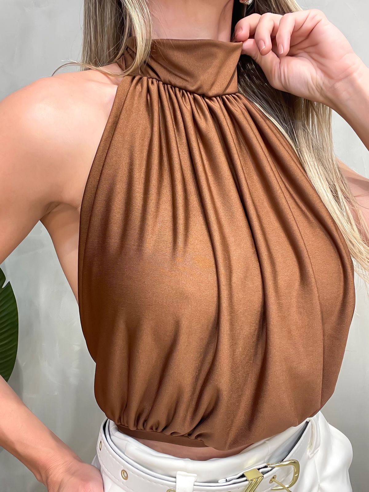 Cropped em Malha Romantic Balonê Frente Única com Amarração Tayna Ref. 1723