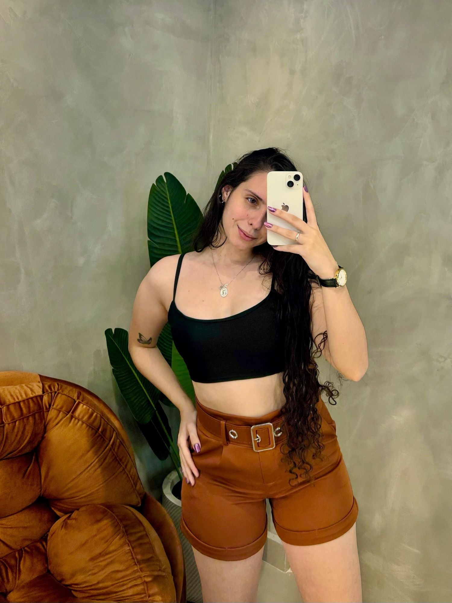 Shorts em Alfaiataria com Cinto de Ilhós com Strass Andressa Ref. 1744