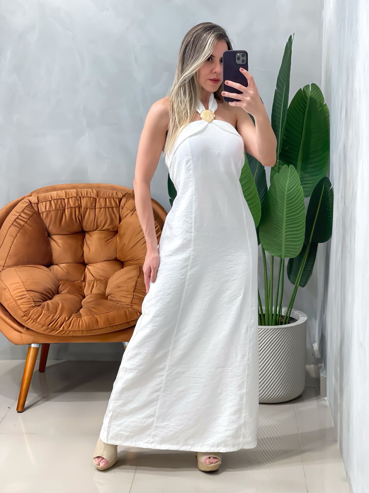 Vestido Longo em Alfaiataria Sensoriale com Amarração e Pedraria Muriel Ref. 1