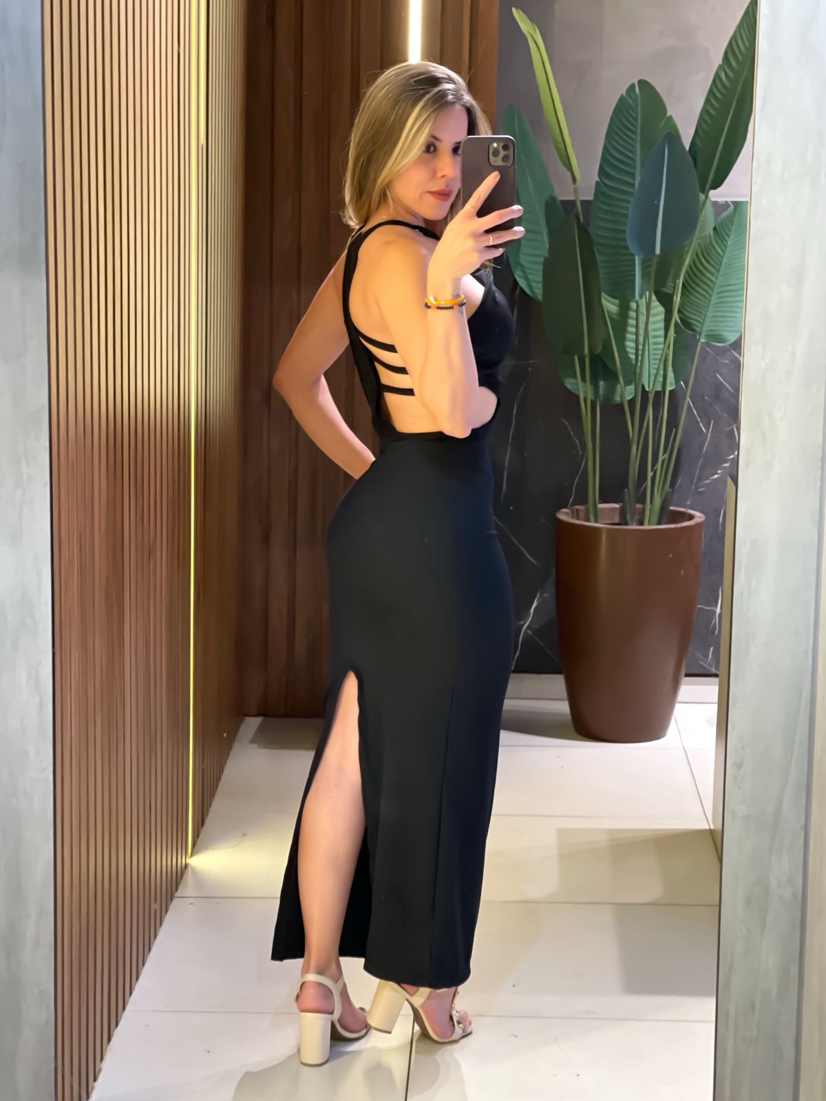 Vestido Longo em Ribana de Alça com Recortes Laterais Geovana Ref. 1763