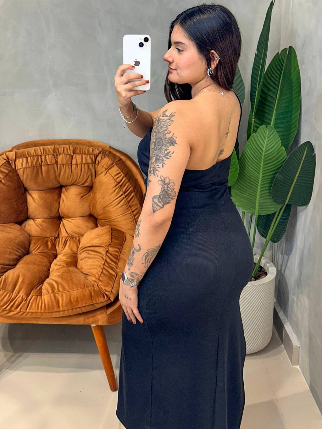 Vestido Midi em Ribana Alça Única Transpassado Roberta Ref. 1762