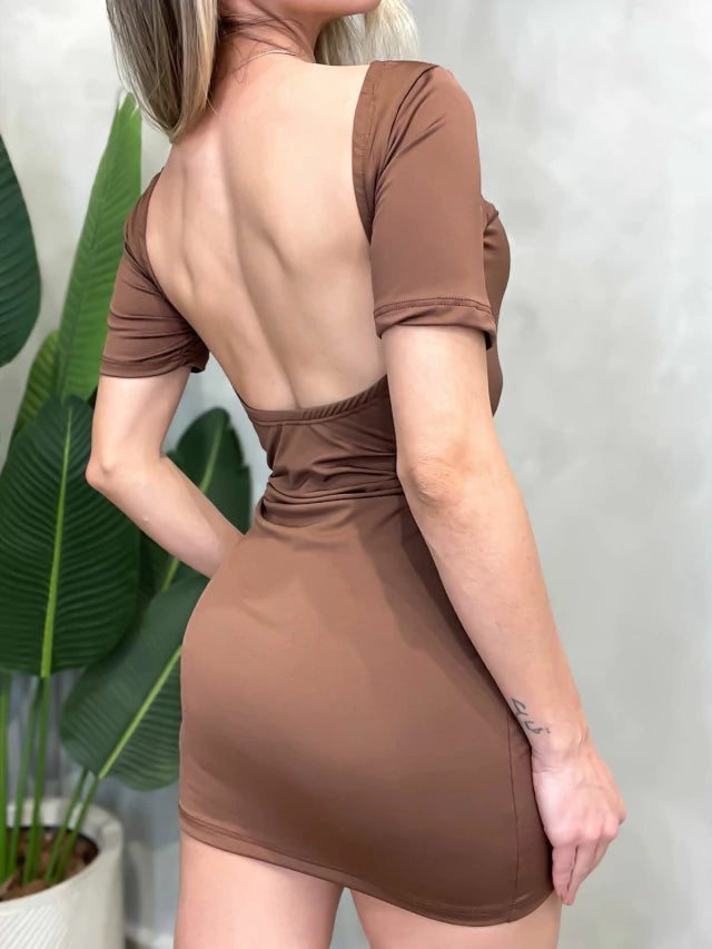 Vestido Curto em Suplex Manga Curta e Costas Nua Amanda Ref. 1637