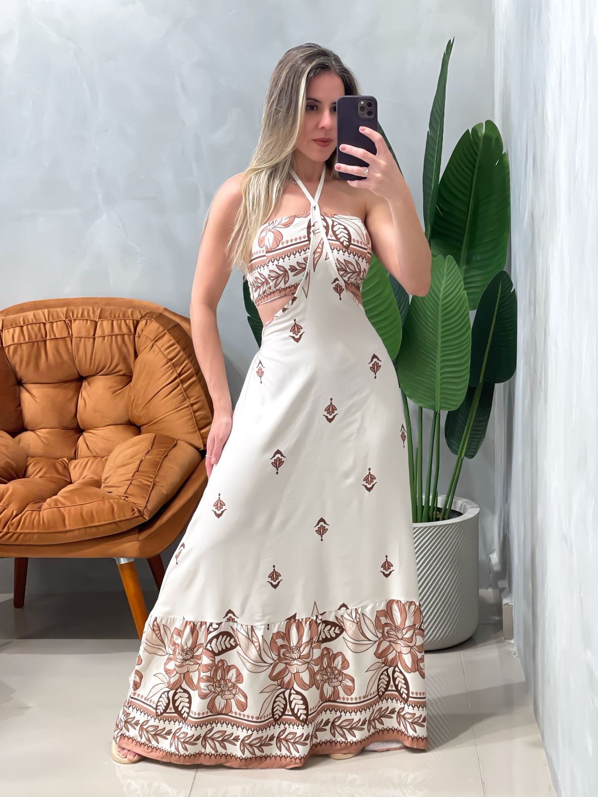 Vestido Longo em Crepe Costas Nua com Amarração Alice Ref. 1779