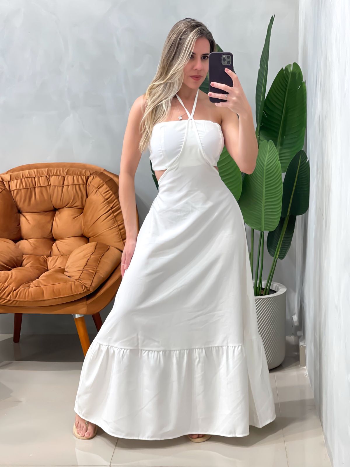 Vestido Longo em Crepe Costas Nua com Amarração Alice Ref. 1779