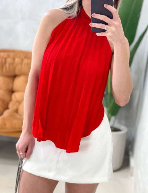 Blusa em Crepe Plissada com Gola e Amarração Giovana