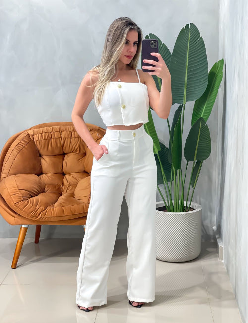 Conjunto de Calça Pantalona e Cropped Bianca Alfaiataria