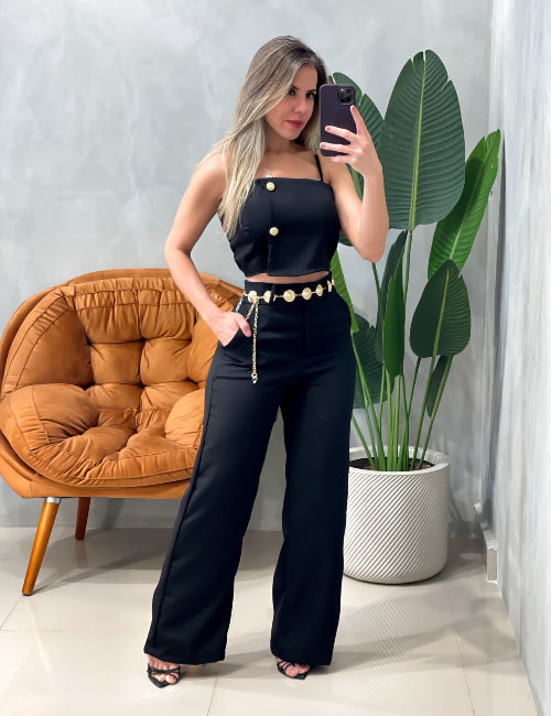 Conjunto de Calça Pantalona e Cropped Bianca Alfaiataria