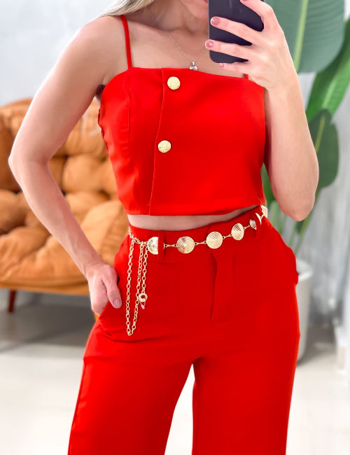 Conjunto de Calça Pantalona e Cropped Bianca Alfaiataria