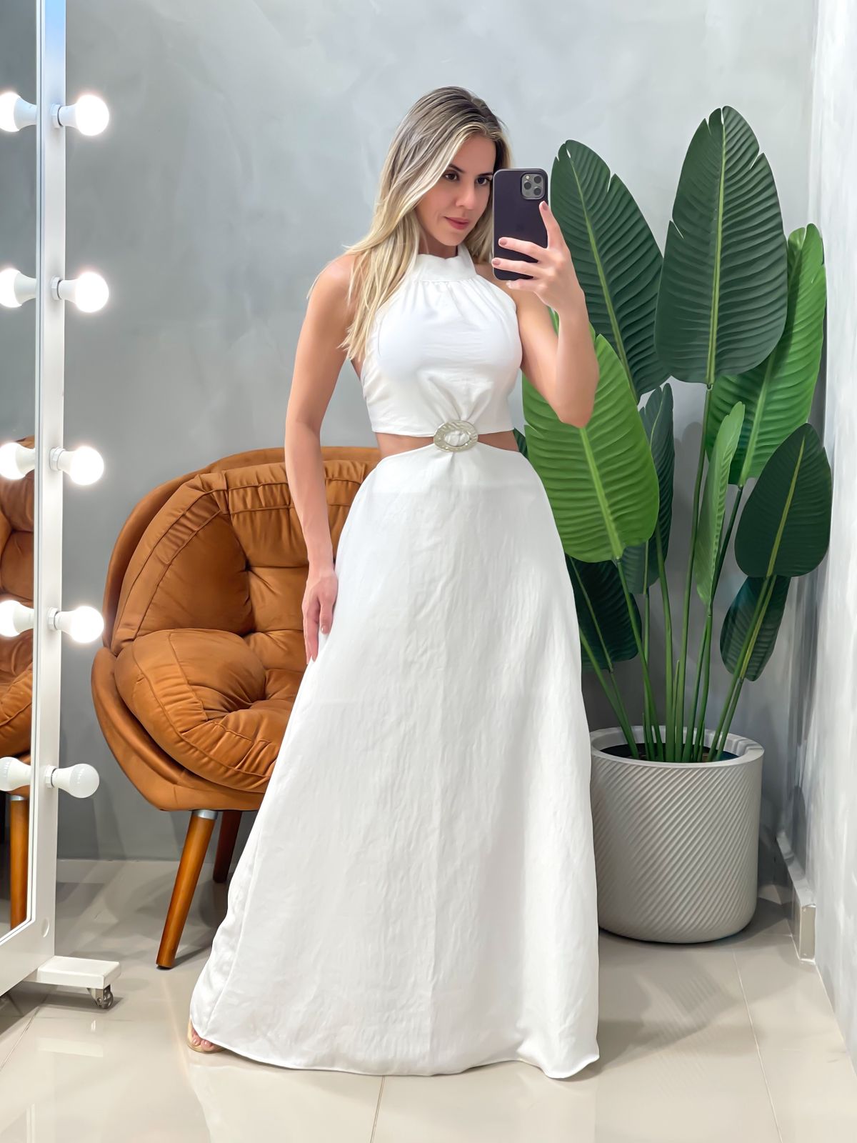 Vestido Longo em Duna Frente Única com Fivela Ligia Ref. 1814