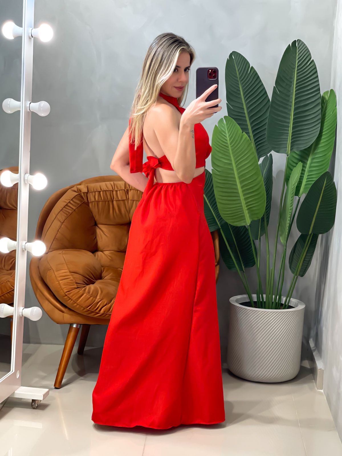 Vestido Longo em Duna Frente Única com Fivela Ligia Ref. 1814